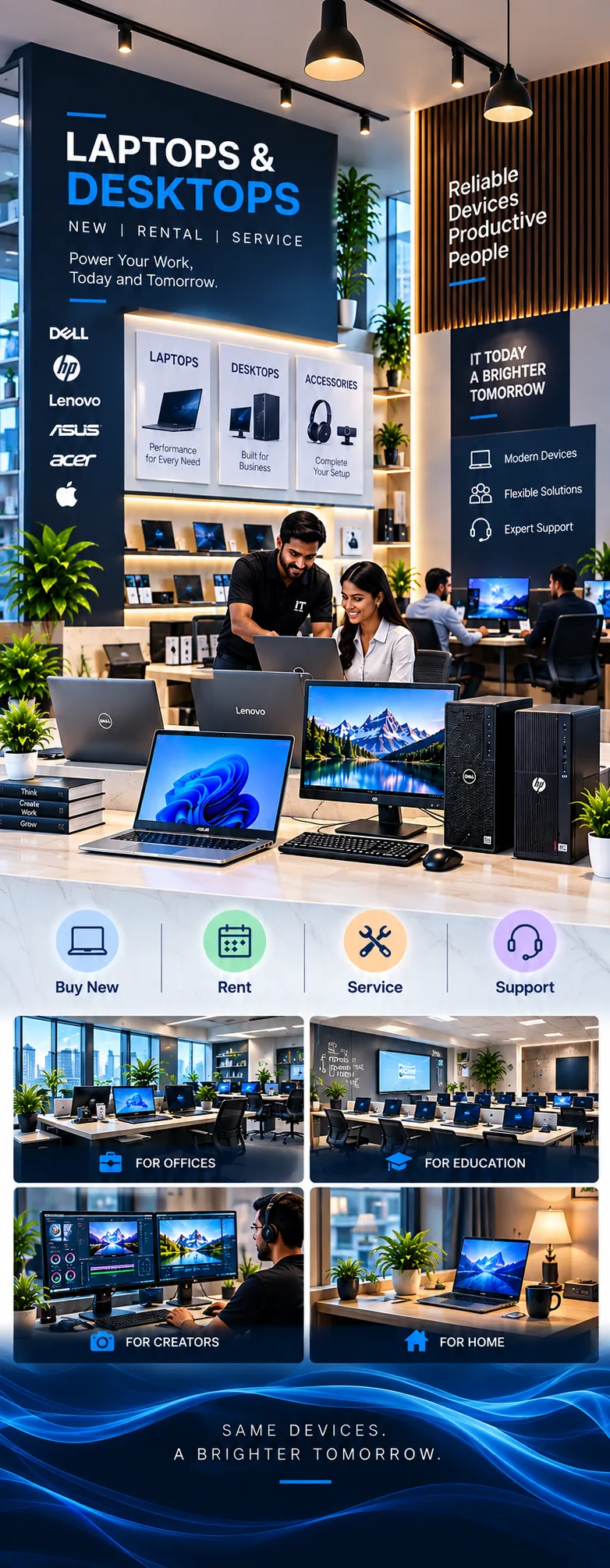 Business laptops and desktops from Dell, HP and Lenovo available for rent and purchase