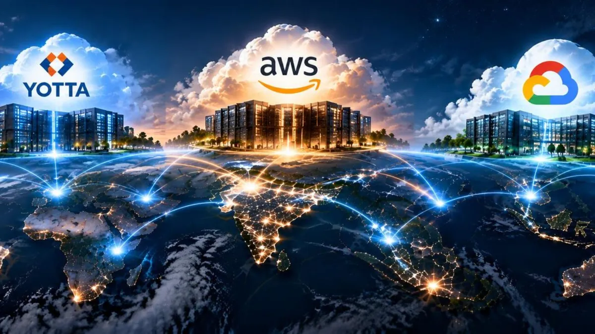 AWS, Google Cloud and Yotta cloud data centers connected across India and the world by a global network