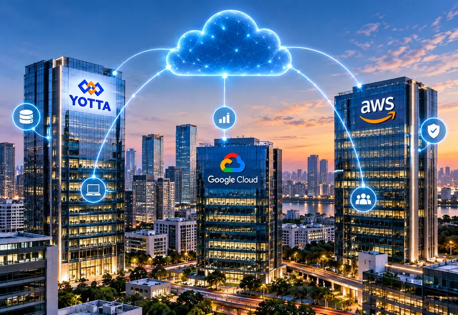 Yotta, AWS and Google Cloud data centres connected through a secure multi-cloud network