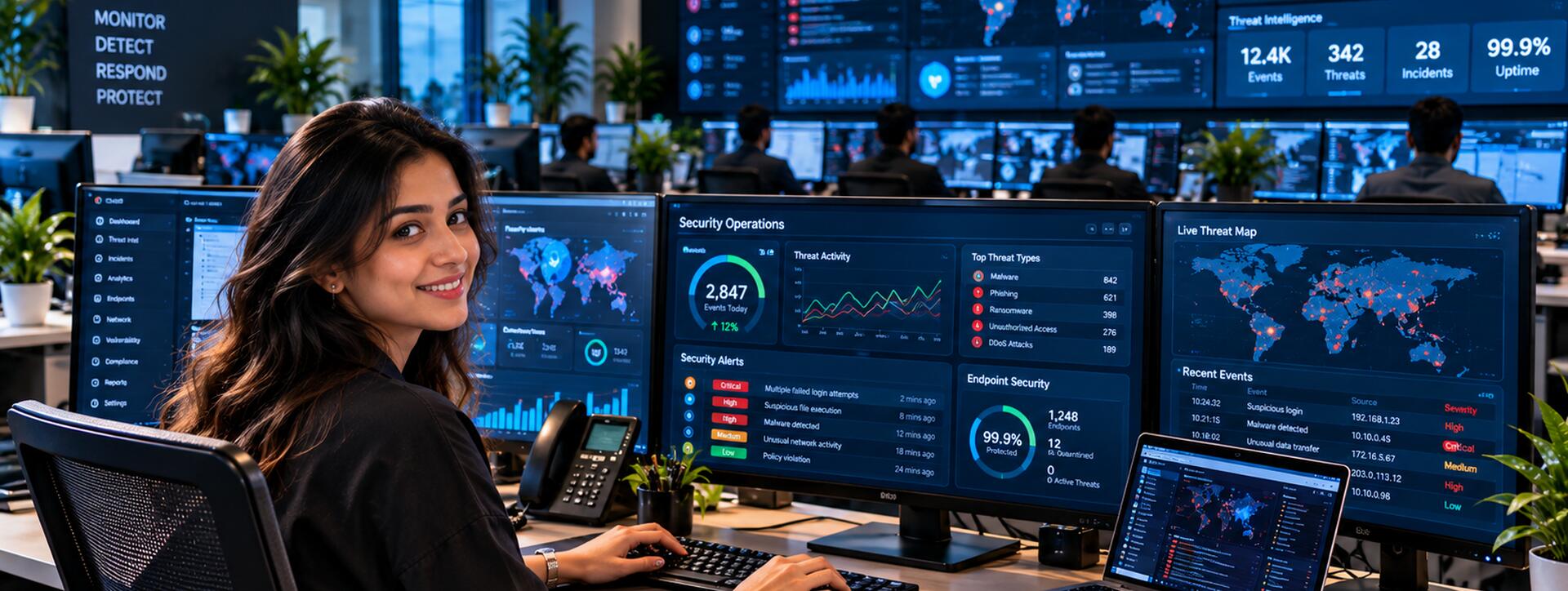IT Traders cybersecurity and SOC services with 24/7 threat monitoring dashboards