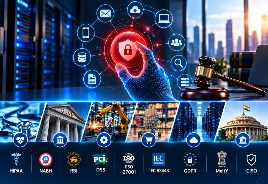 IT compliance consultation covering ISO 27001, PCI DSS, GDPR, HIPAA, RBI and MeitY frameworks