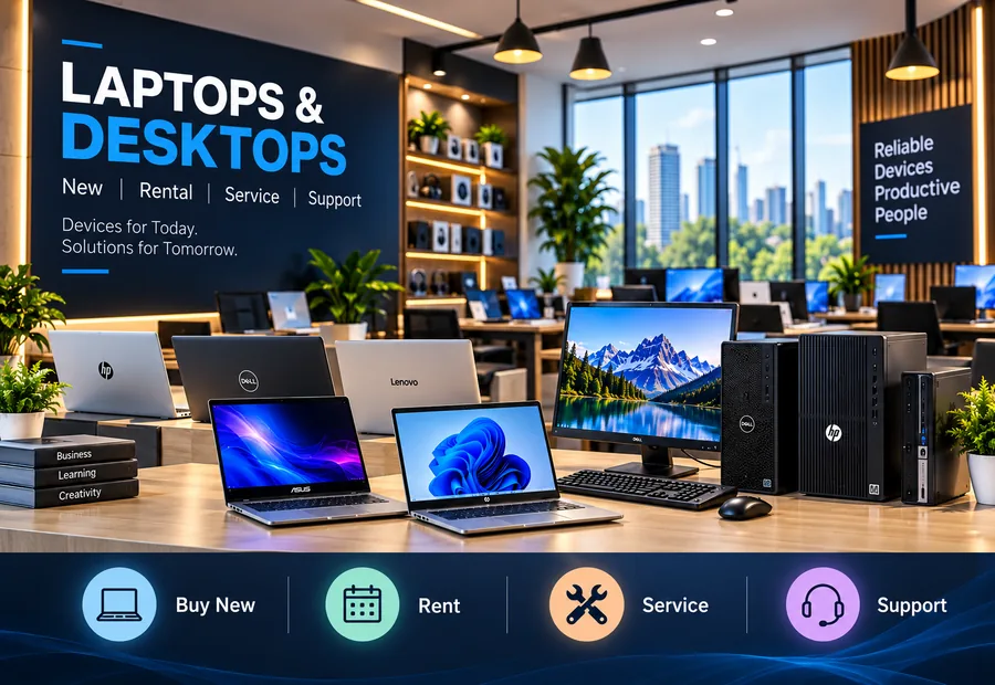 IT Traders laptop and desktop showroom with Dell, HP and Lenovo business laptops and workstations for sale, rental and service